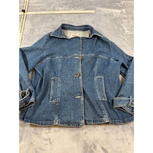 AMX Women's 2X Plus Size Blue Denim Jean Jacket Cotton Blend Button Front Coat
